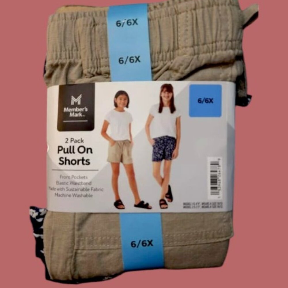 Member's Mark Girl's 2-Pack Elastic Waistband Pull-on Shorts Size NWT Size:4-12Y